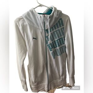 PUMA Full Zip Hooded Size M white and turquoise Track Jacket